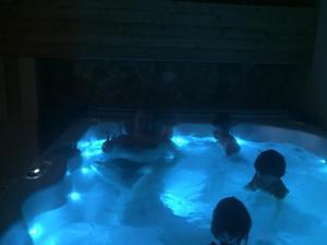eine Gruppe von Menschen in einem Whirlpool bei Nacht in der Unterkunft Wellness Hotel TREZOR in Pécs