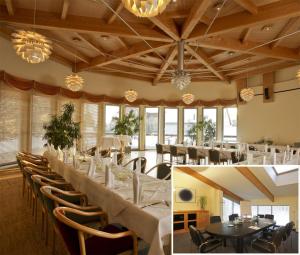 a dining room with a long table and chairs at Hotel Forsthaus Grüna Betreibergesellschaft mbH in Chemnitz