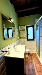 a bathroom with a sink and a toilet and a mirror at Casa Neira in La Riera +27 photos