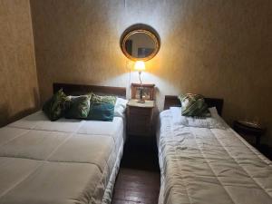 um quarto de hotel com duas camas e um espelho em Hotel Pueyrredón em Buenos Aires