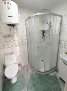 un bagno con doccia, WC e lavandino di Комфортный дом до 4х человек. Есть парковка на 2 машины, Wi-Fi, TV. a Bishkek Altre 12 foto
