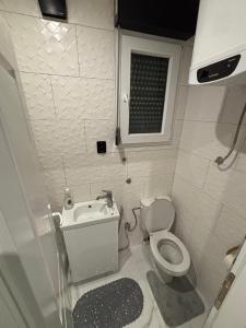 een kleine badkamer met toilet en wastafel bij Wood & Chill House in Sarajevo +8 foto's