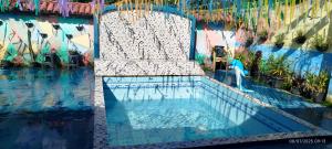 a pool with a chair sitting in the water at Hostel Casa Grande de Outeiro in Belém