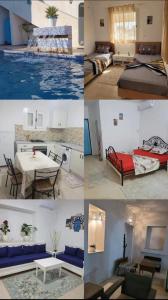a collage of photos of a hotel room with a pool at villa houch serine in Guellala