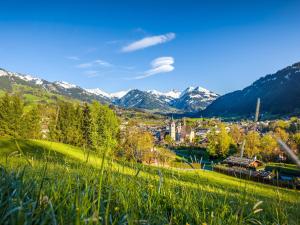 een uitzicht op een stad met bergen op de achtergrond bij Apartment in Kirchberg near Ski Bus in Kirchberg in Tirol