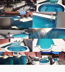 a collage of four pictures of a swimming pool at Apartments Ćosić in Klenovica