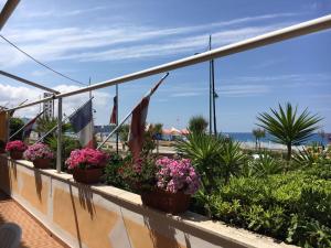 balkon z roślinami i kwiatami na plaży w obiekcie Hotel Harmony w mieście Tortora