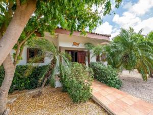 een huis met palmbomen ervoor bij Holiday villa at Jan Thielstrand in Willemstad in Jan Thiel