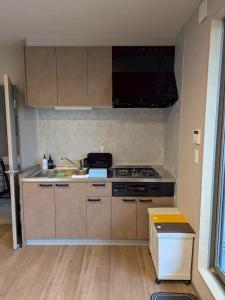 a kitchen with a sink and a stove top oven at 南阿蘇サウナ5gaku G5 in Minami Aso