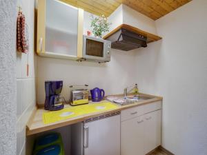 a small kitchen with a sink and a microwave at Peaceful Apartment in Lichtenhain with Private Terrace in Lichtenhain