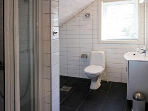 a bathroom with a toilet and a sink and a shower at 15 person holiday home in Treungen in Treungen