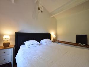 a bedroom with a large white bed with two pillows at Cottage with Bubble Bath in Modave +27 photos