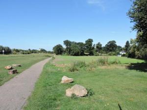 a path in a field with rocks in the grass at Atmospheric Wadden houses located next to each other near the Wadden Sea in Paesens +21 photos
