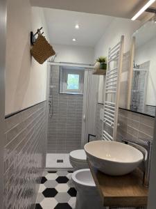 ein Badezimmer mit Waschbecken und Toilette in der Unterkunft Vintage cottage-style cottage near the park in Abbadia San Salvatore