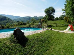 a swimming pool in a field with a slide at Rustic Holiday Home in Ortignano with Swimming Pool in Castel Focognano +33 photos