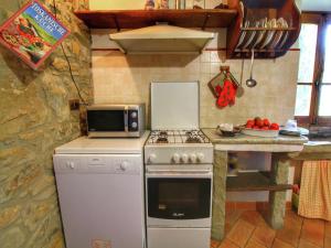 a kitchen with a stove and a microwave at Rustic Holiday Home in Ortignano with Swimming Pool in Castel Focognano