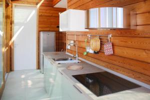 a kitchen with a counter with a sink in it at Holiday home Biocasa Fabiana, Portoferraio Magazzini in SantʼAnna