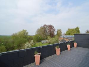 a balcony with potted plants on top of a building at Stylish Duplex with Sauna in Modave