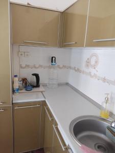 サマルカンドにあるAmirjon Hostel Samarkandのシンクとカウンターのある小さなキッチン +44枚の写真