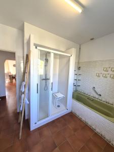 Un baño con ducha de cristal y bañera. en Chez nous, en Lucciana 31 fotos más