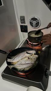 a fish in a pan on top of a stove at Unit was sold in Caraballeda
