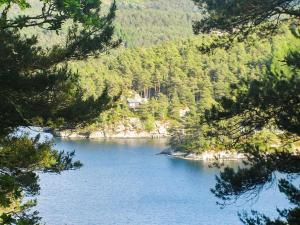 vistas a un lago en medio de un bosque en 4 person holiday home in Reksteren-By Traum, en Klinkholmen