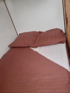 2 cuscini marroni posti sopra un letto di Péniche à Béthune a Béthune