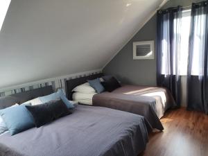 a bedroom with two beds in a attic at Dormare in Grzybowo