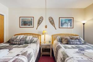 a bedroom with two beds and a night stand at Alpine Retreat Efficiency at Rivergreen in Lincoln +42 photos