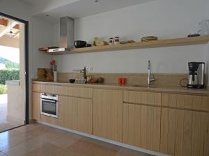 a kitchen with wooden cabinets and a sink at Villa in Malaucène near Mont Ventoux in Malaucène