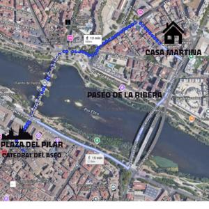 a map of a city and a river at Casa Martina in Zaragoza