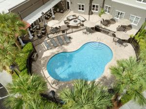 Una vista aérea de una piscina con palmeras. en Residence Inn Tampa Suncoast Parkway at NorthPointe Village, en Lutz