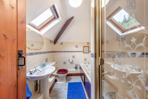 a bathroom with a sink and a toilet and a shower at Stabyl-Y-Ddol in Glyn-Ceiriog +23 photos
