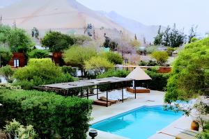 皮斯科艾齐Refugios Pisco Elqui Lodge的花园中的一个游泳池