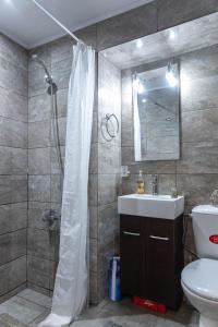 a bathroom with a shower and a sink and a toilet at Kladomita in Mestá