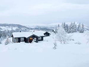 a cabin in the snow with snow covered trees at 6 person holiday home in Svingvoll in Svingvoll