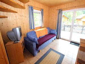 a living room with a blue couch and a tv at Chalet in Stadl an der Mur near Ski Slopes in Stadl an der Mur +28 photos