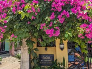 un arbre aux fleurs roses devant un bâtiment dans l'établissement Chez Xuan homestay & cookingclass, à Kon Rung (1)
