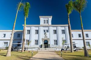een wit gebouw met palmbomen ervoor bij Vila Galé Collection Ouro Preto in Ouro Preto