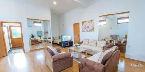 Una gran sala de estar con sofás y un televisor. en Villa Selak, en Mostar