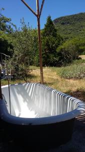 a large bath tub sitting on top of a field at Ô Grézac in Lodève