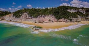 an aerial view of a beach with a mountain at Pousada Imperador do Espelho in Praia do Espelho