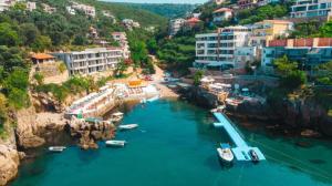 an aerial view of a river with boats in the water at Guest house Mirah in Ulcinj