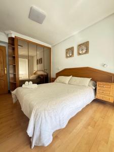 ブルゴスにあるGlorieta del Peregrino en Burgosの大きな白いベッドと鏡のある寝室