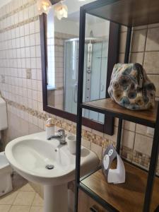 a bathroom with a sink and a mirror at Verdi House - Rifugio dell'anima in Savigliano