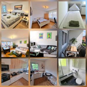 メッペンにあるEcoCube 14 - 3 private Apartments, max 14 Gäste, 7 Betten, Terrasse, Gartenの部屋絵のコラージュ