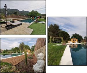 a collage of three pictures of a swimming pool at Mon paradis in Maubec