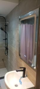 a bathroom with a sink and a mirror and a shower at Modern Studio in Kenitra Center Netflix & IPTV in Kenitra