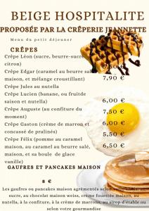 a menu of the beehive hospice par la margerie at Beige Hospitalité - Emma - hypercentre - appart' unique-parking in Saint-Étienne