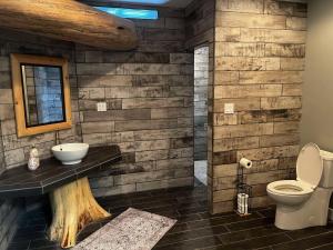 a bathroom with a sink and a toilet at Southview Lodge in Valemount +33 photos